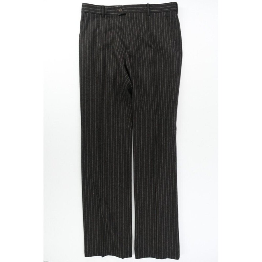 Joseph Homme Wool Cashmere Sz. 34 x 34.5 Straight Leg Brown Chalk Lined Trousers